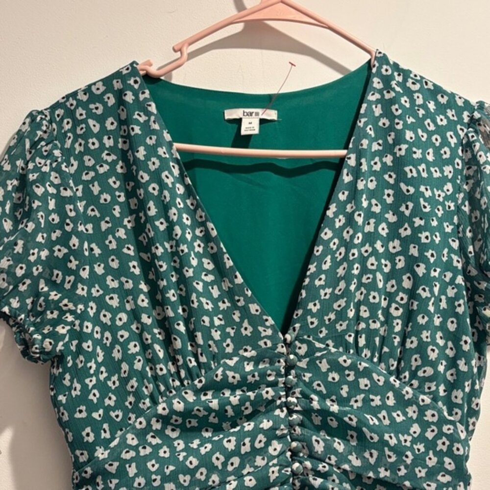 Bar III Green/Teal Dress with White Floral Pattern